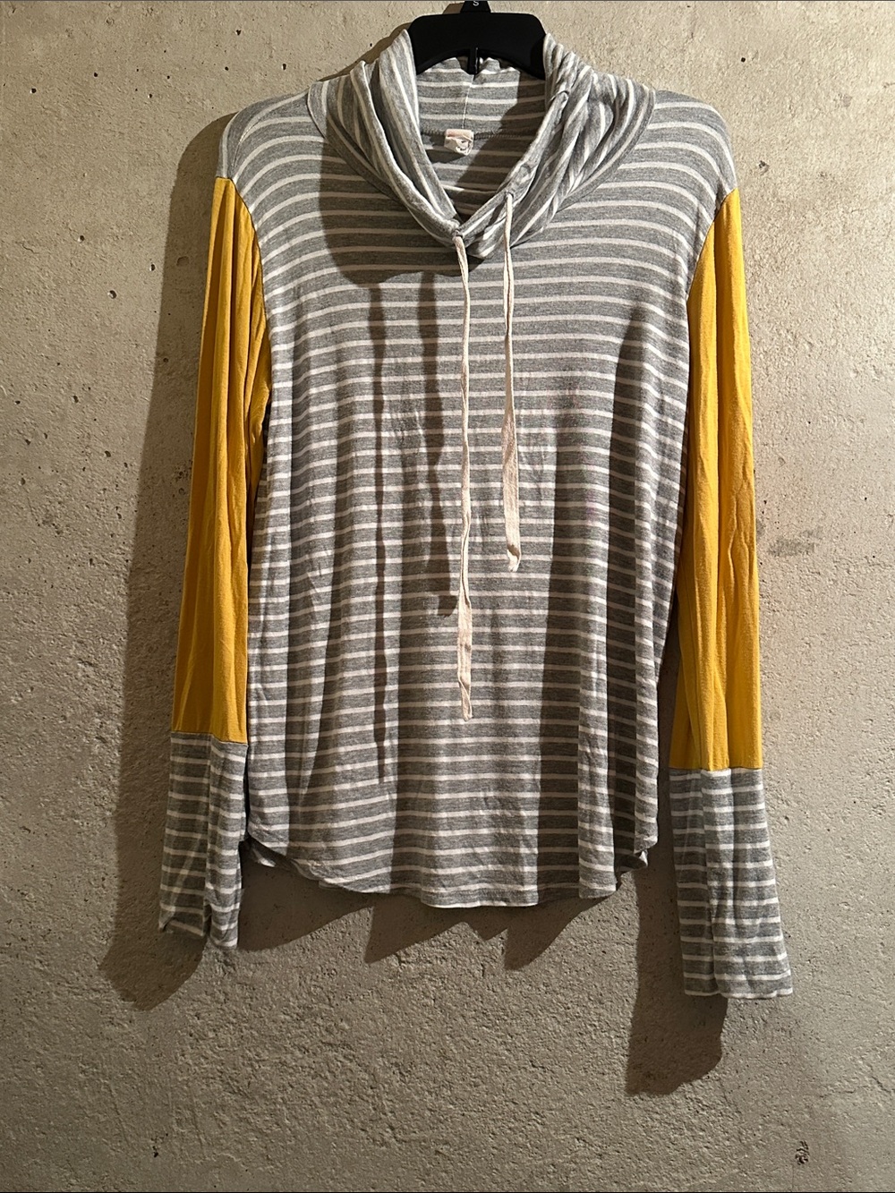 7th Ray Gray & Yellow Striped Cowl Neck Sweater